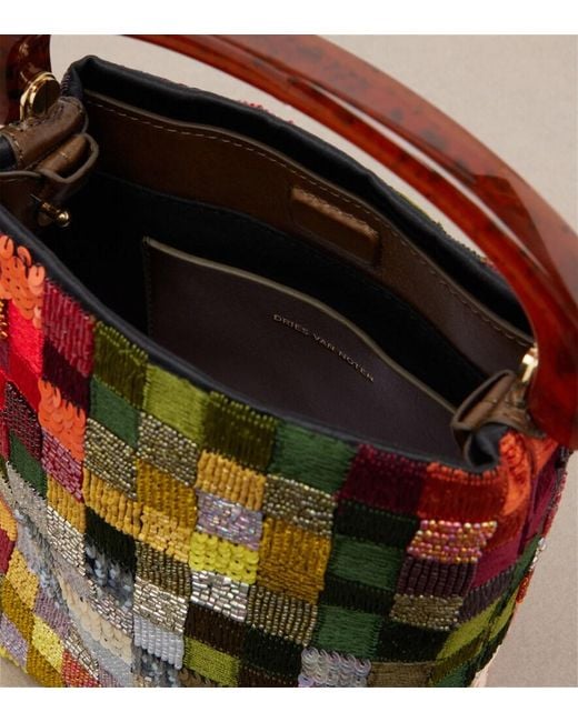 Dries Van Noten Red Small Sequined Patchwork Top-Handle Bag