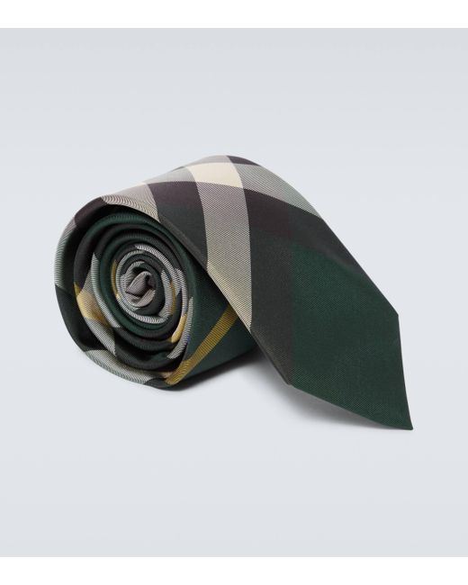 Burberry Green Checked Silk Tie for men