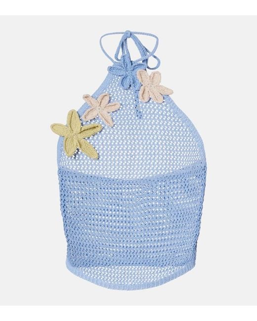 Bananhot Blue Cori Open-Knit Lame Crop Top