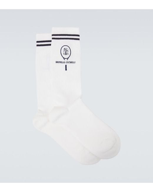 Brunello Cucinelli White Cotton-Blend Socks for men