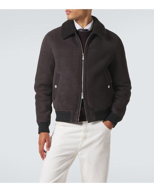 Eleventy Black Shearling-Lined Suede Jacket for men