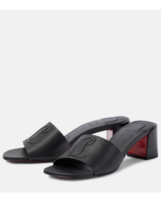 Christian Louboutin Black So Cl 55 Embossed Leather Mules
