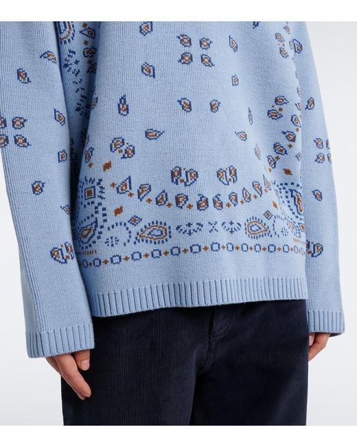 Alanui Blue Bandana Jacquard Virgin Wool Sweater