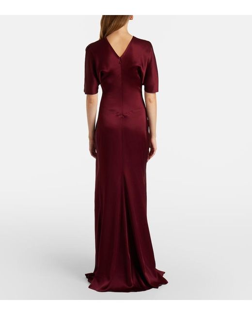 Victoria Beckham Purple Isabella Gathered Satin Gown