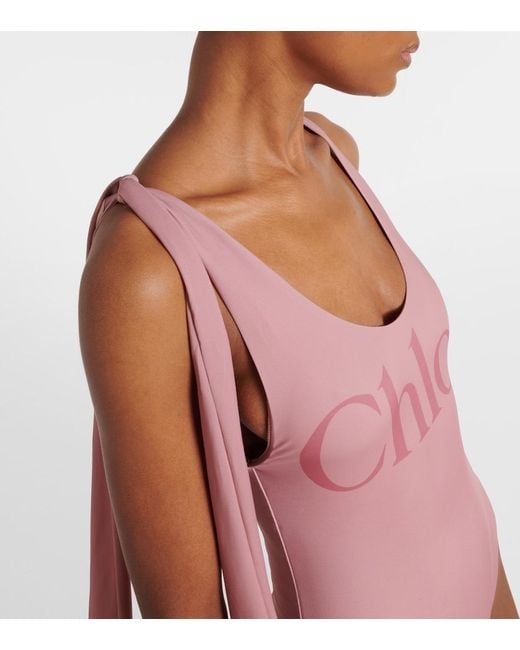 Chloé Pink Knotted Logo Swimsuit