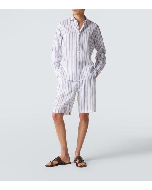 Fedeli White Striped Linen Shirt for men