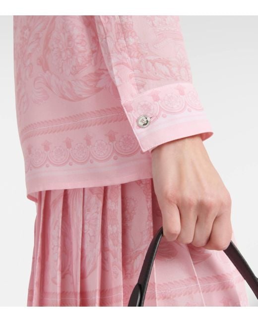 Chemise Barocco en soie Versace en coloris Pink