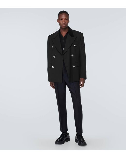 Prada Black Double-Breasted Virgin Wool Suit Jacket for men