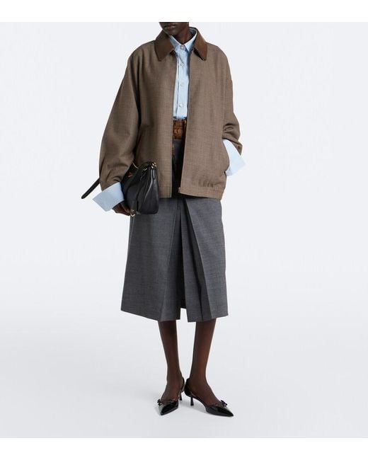 Prada Gray Layered Pleated Wool Midi Skirt