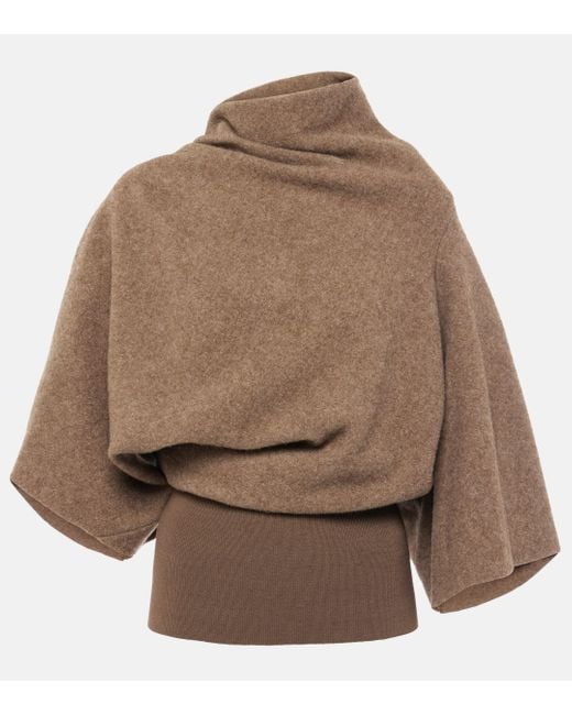 Rick Owens Brown Cylinder Draped Virgin Wool Top