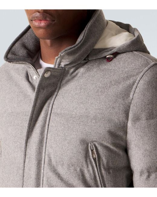 Brunello Cucinelli Gray Wool Flannel Down Jacket for men