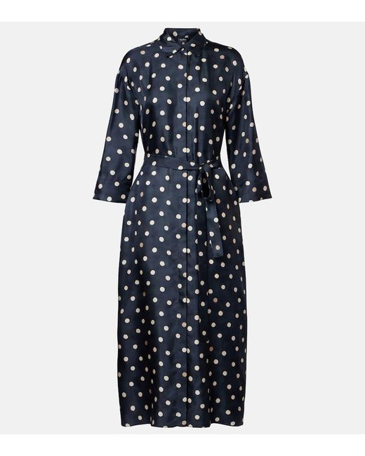 Max Mara Blue Leva Polka-Dot Silk Twill Shirt Dress