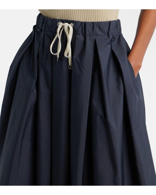 Max Mara Blue Pineta Pleated Cotton Midi Skirt