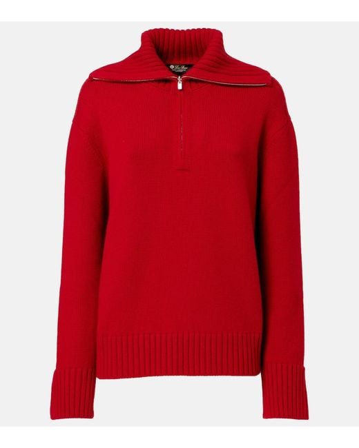 Loro Piana Red Parksville Cashmere Half-Zip Sweater