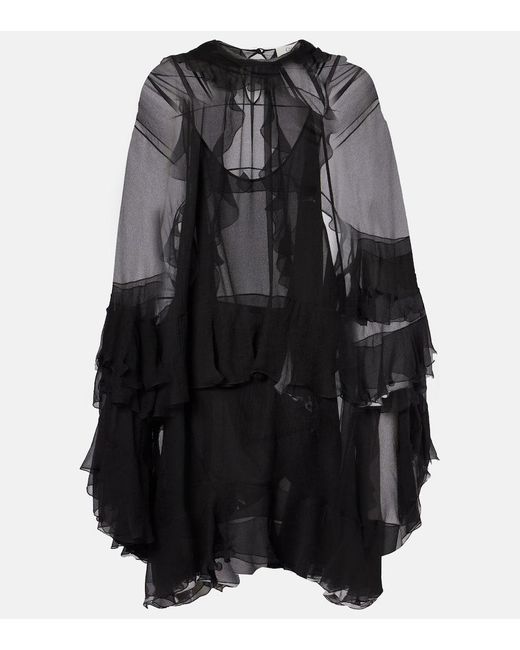 Chloé Black Ruffled Silk Chiffon Minidress