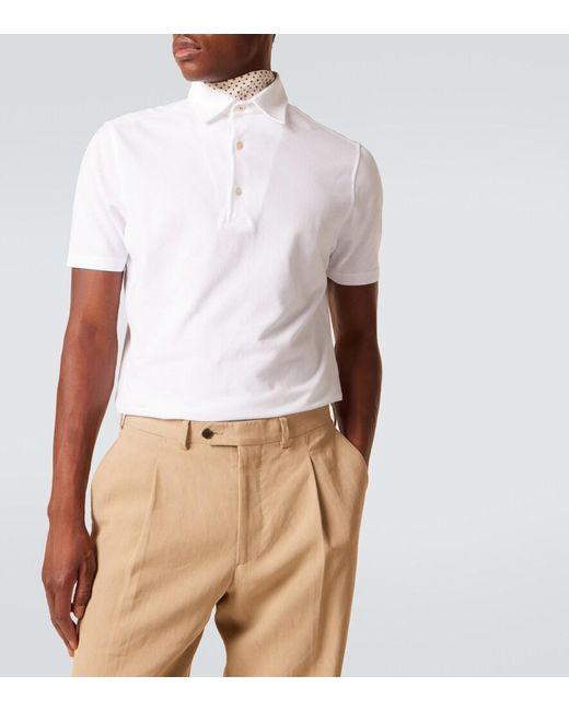 Loro Piana White Brenna Cotton Pique Polo Shirt for men