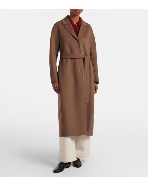 Max Mara Brown Dama Virgin Wool Wrap Coat