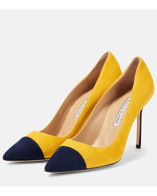 Manolo Blahnik Yellow Capcour 105 Suede Pumps