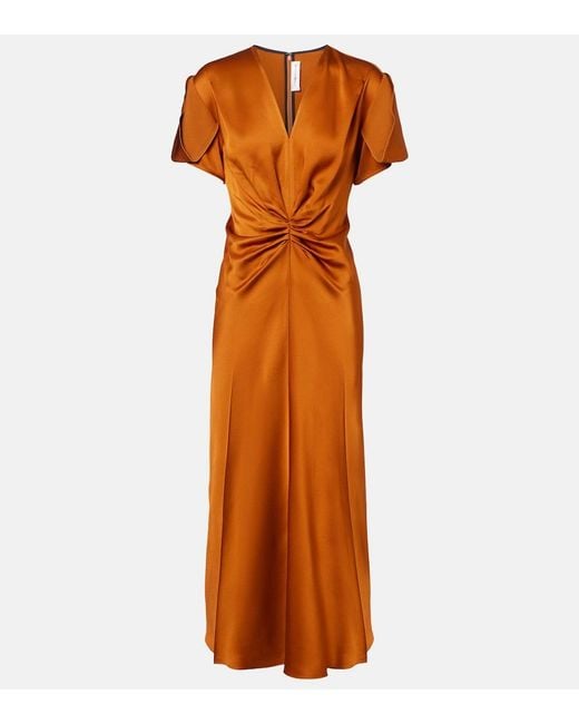 Victoria Beckham Orange Gathered Midi Dress