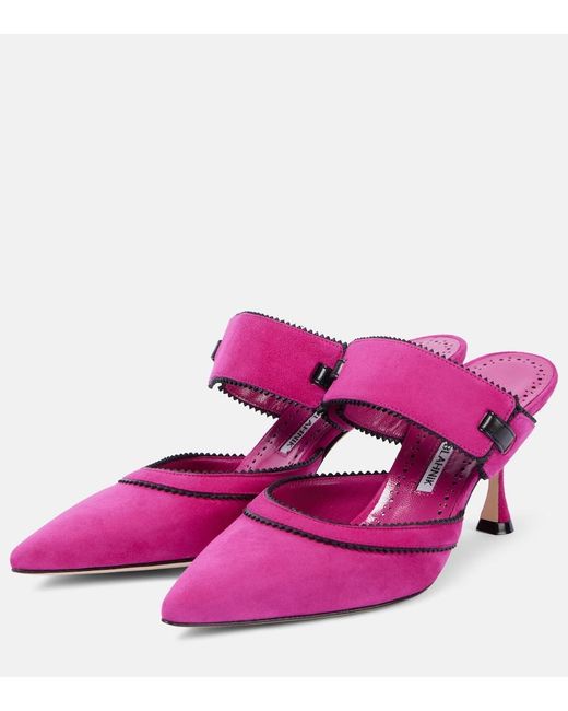Manolo Blahnik Pink Brontiamusa 70 Suede Mules