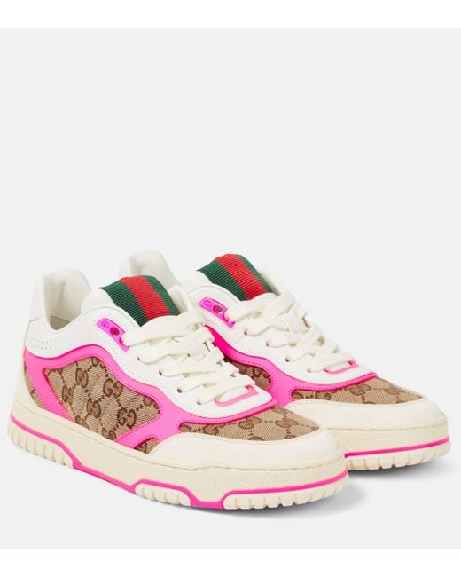 Gucci Pink Re-web Leather Sneakers