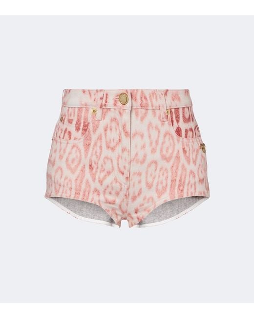 Roberto Cavalli Pink Leopard-Print Denim Shorts