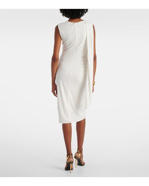 Tom Ford White Cutout Shoulder-Drape Viscose Crepe Jersey Cocktail Dress
