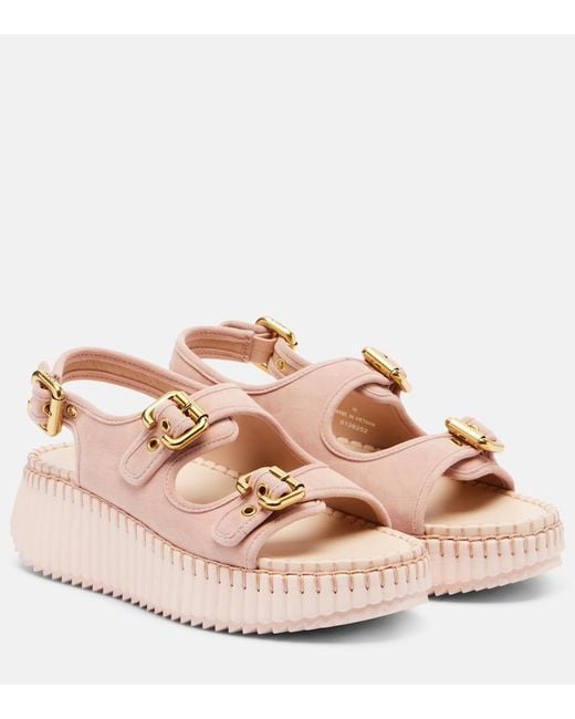Chloé Pink Nama Suede Platform Sandals
