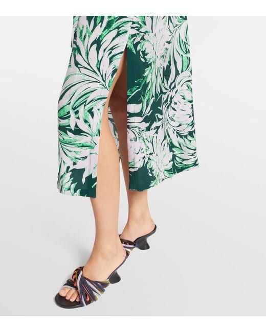 Dries Van Noten Green Printed Tie-Neck Midi Dress