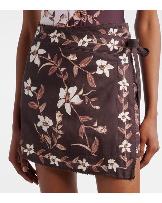 Agua Bendita Brown Luna Floral Linen Beach Cover-Up