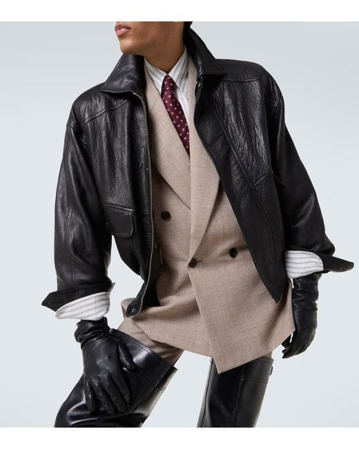 Saint Laurent Black Leather Bomber Jacket for men