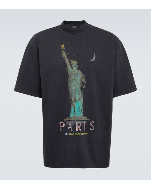 Balenciaga Oversized-T-Shirt aus Baumwoll-Jersey mit Print in Distressed-Optik in Black für Herren