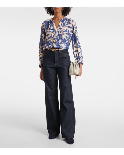 Velvet Blue Elda Printed Crepe Blouse