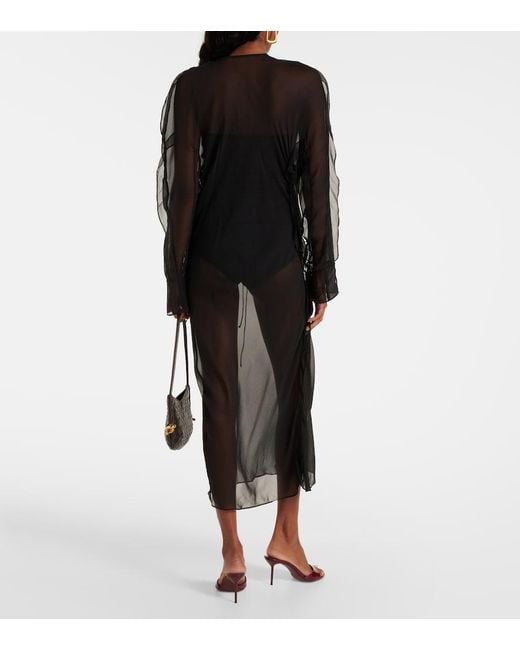 Christopher Esber Gray Ruffled Silk Midi Dress
