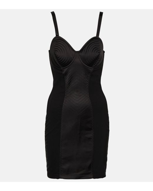 Jean Paul Gaultier Black Flower Corset-bodice Stretch-woven Mini Dress