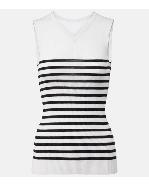 Khaite White Renato Striped Wool-Blend Top