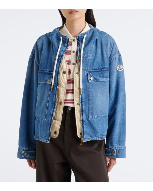 Moncler Blue Ecrevisse Layered Denim Down Jacket