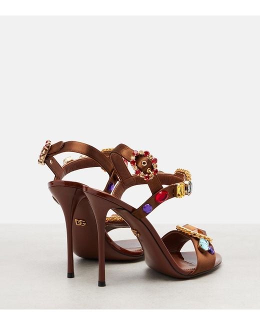 Dolce & Gabbana Brown Keira 2.0 Embellished Satin Sandals