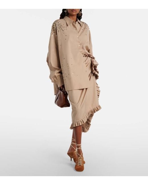 Falda Midi Drapeada Con Volantes Dries Van Noten de color Natural