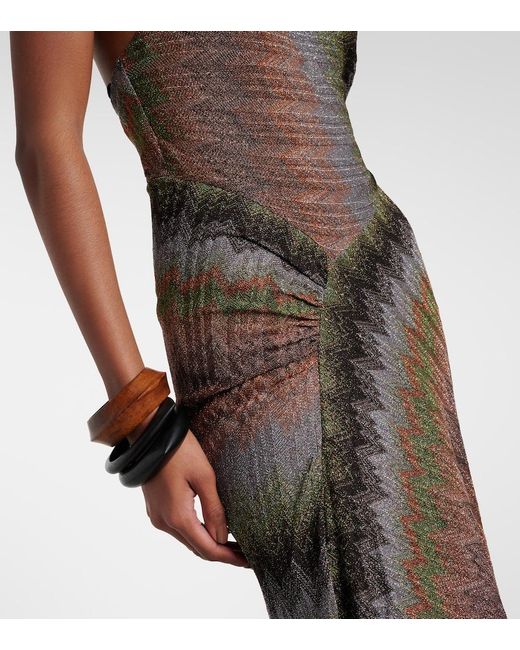 Missoni Brown Zigzag Halterneck Lame Maxi Dress