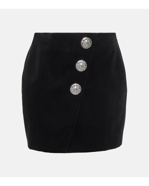 Balmain Black Embellished Velvet Miniskirt