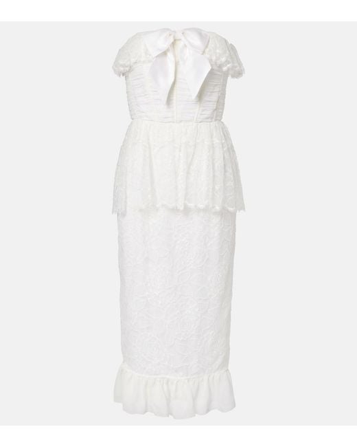 Alessandra Rich White Lace And Silk Georgette Bustier Dress