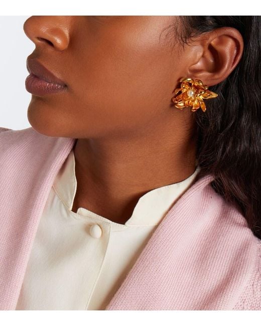 Oscar de la Renta Metallic Chrysanthemum Faux-Pearl Stud Earrings