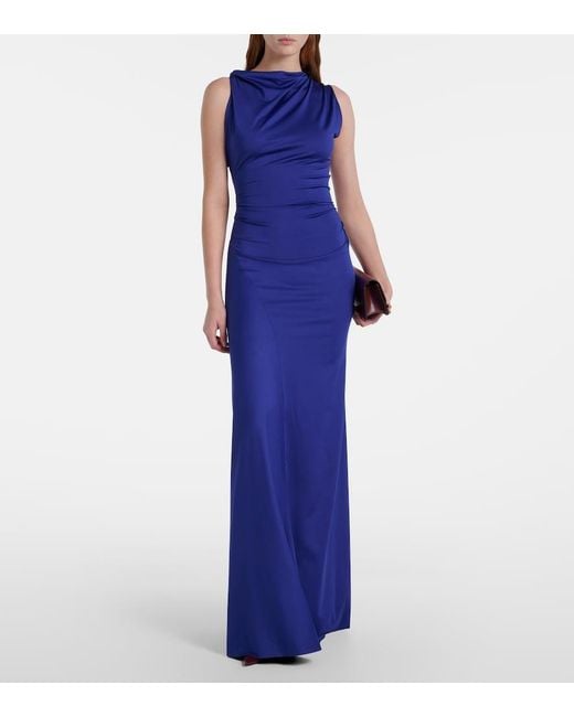 Victoria Beckham Blue Asymmetric Draped Gown