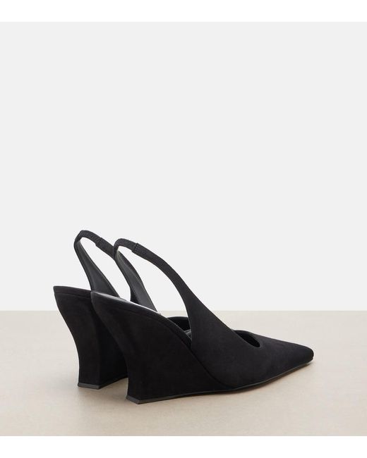 Alaïa Black Suede Wedge Slingback Pumps