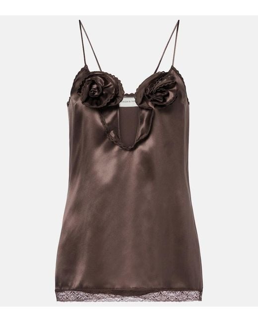 Magda Butrym Brown Floral-Applique Silk Satin Camisole