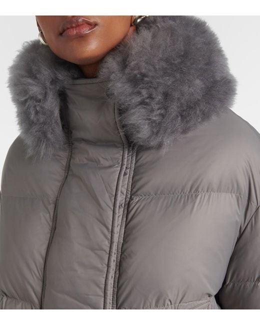 Yves Salomon Gray Shearling-Trimmed Quilted Down Jacket