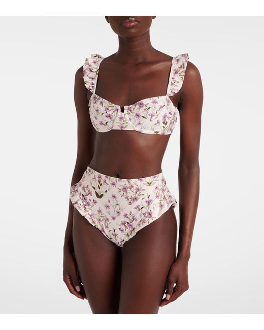 Agua Bendita Pink Jengibre Floral Ruffled Bikini Bottoms