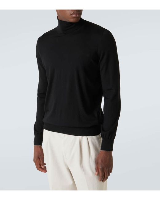 Brunello Cucinelli Black Wool And Cashmere Turtleneck Sweater for men