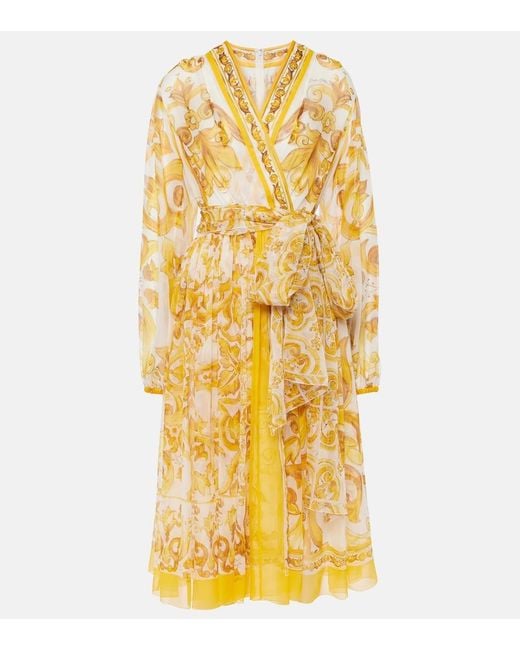 Dolce & Gabbana Metallic Majolica Silk Chiffon Midi Dress